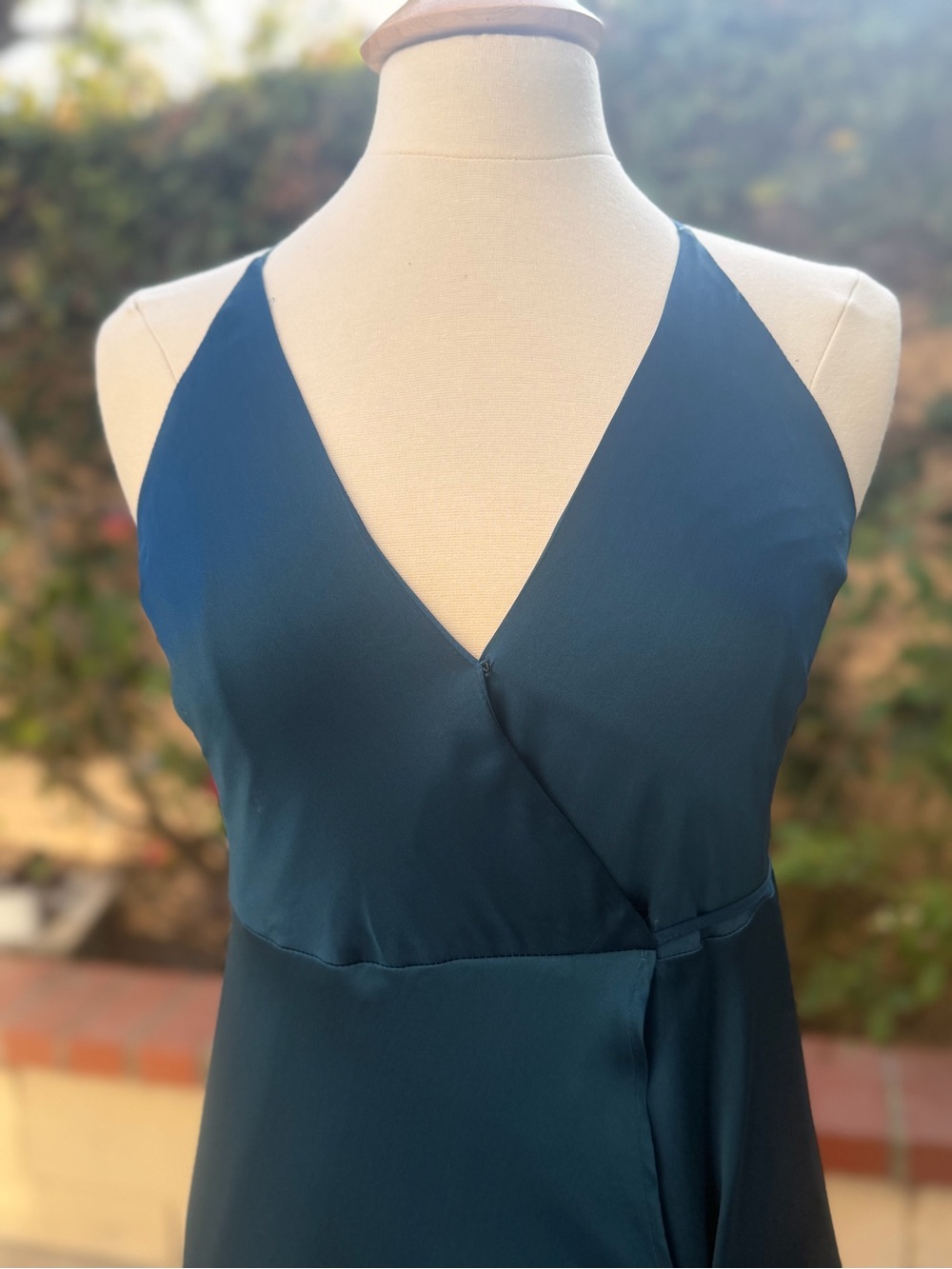 Yumi Kim Teal Satin Wrap Maxi Dress with Side Slit - Picture 6 of 14